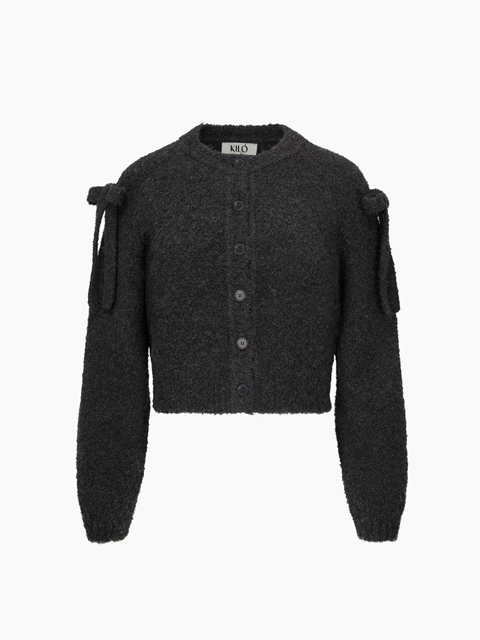 RIBBON BOUCLE CARDIGAN (CHARCOAL GRAY)