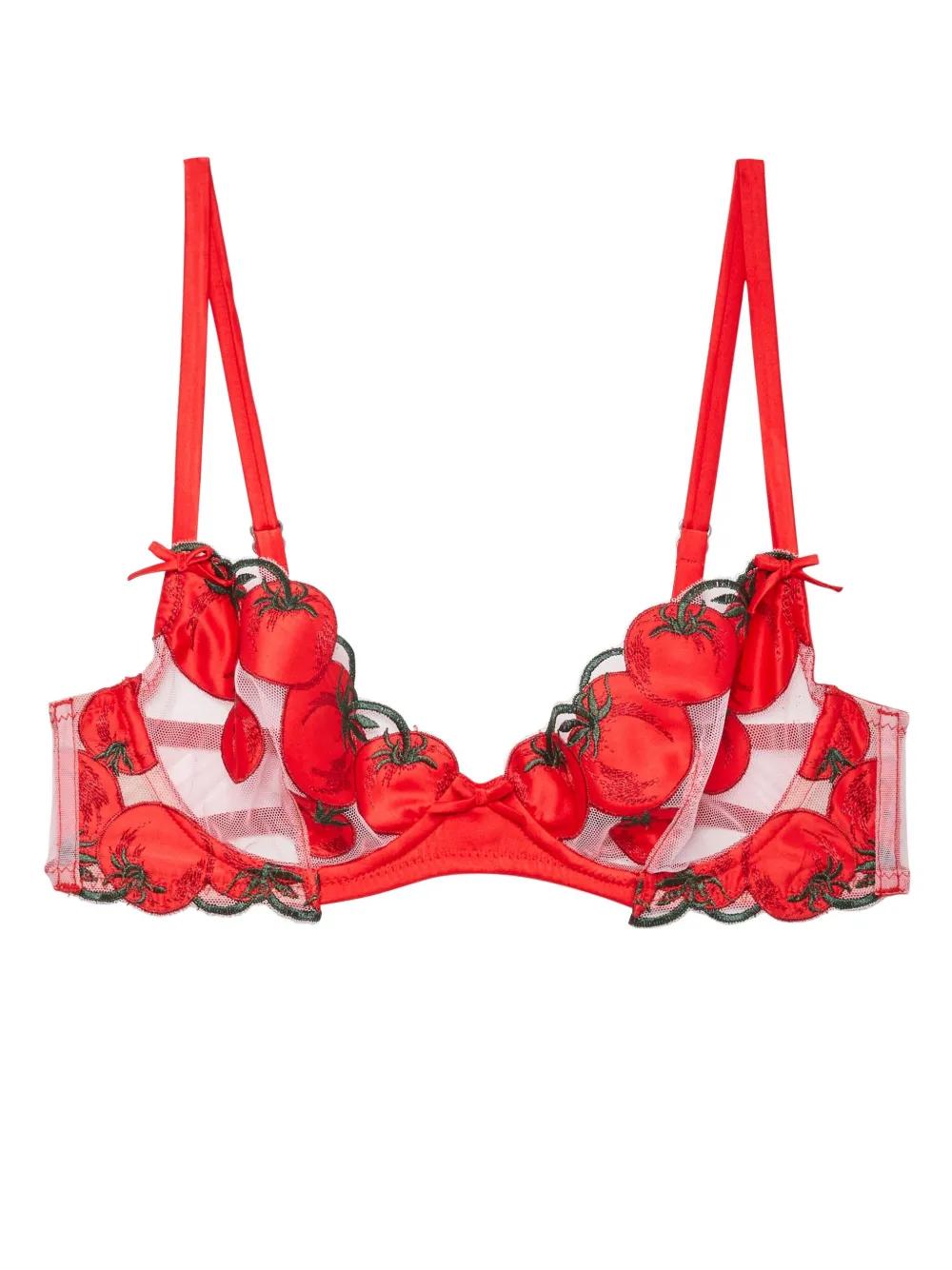 Fleur Du Mal 포모도로 자수 데미 브라 | 레드 | FARFETCH KR