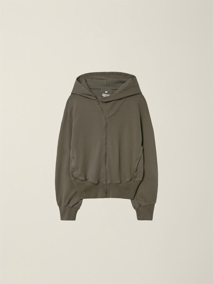 MENS GARMENT DYED CURVED HOODED ZIP JACKET MODERN MOCHA