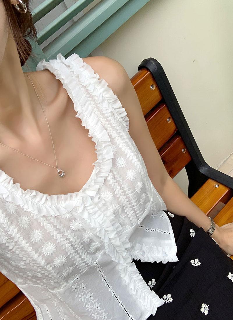 프릴 자수 레이스 나시