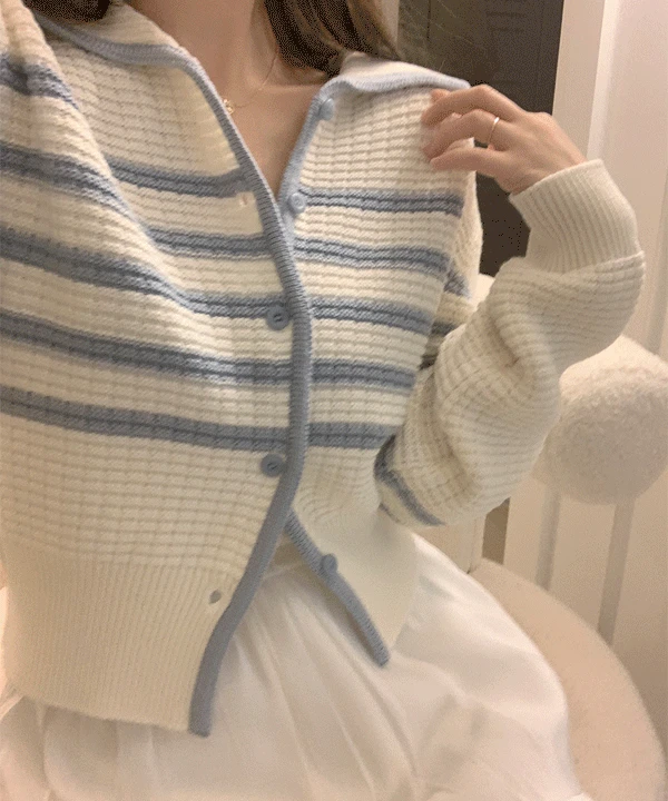 리멜로 스트라이프 카라 니트 가디건 cd