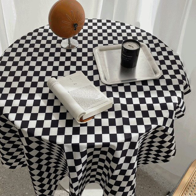 레트로 체크 심플 테이블보 협탁 덮개 가리개 패브릭 인테리어소품