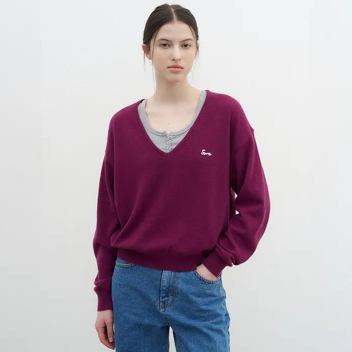 [2nd] Rosh Deep V-Neck Knit - Grape
