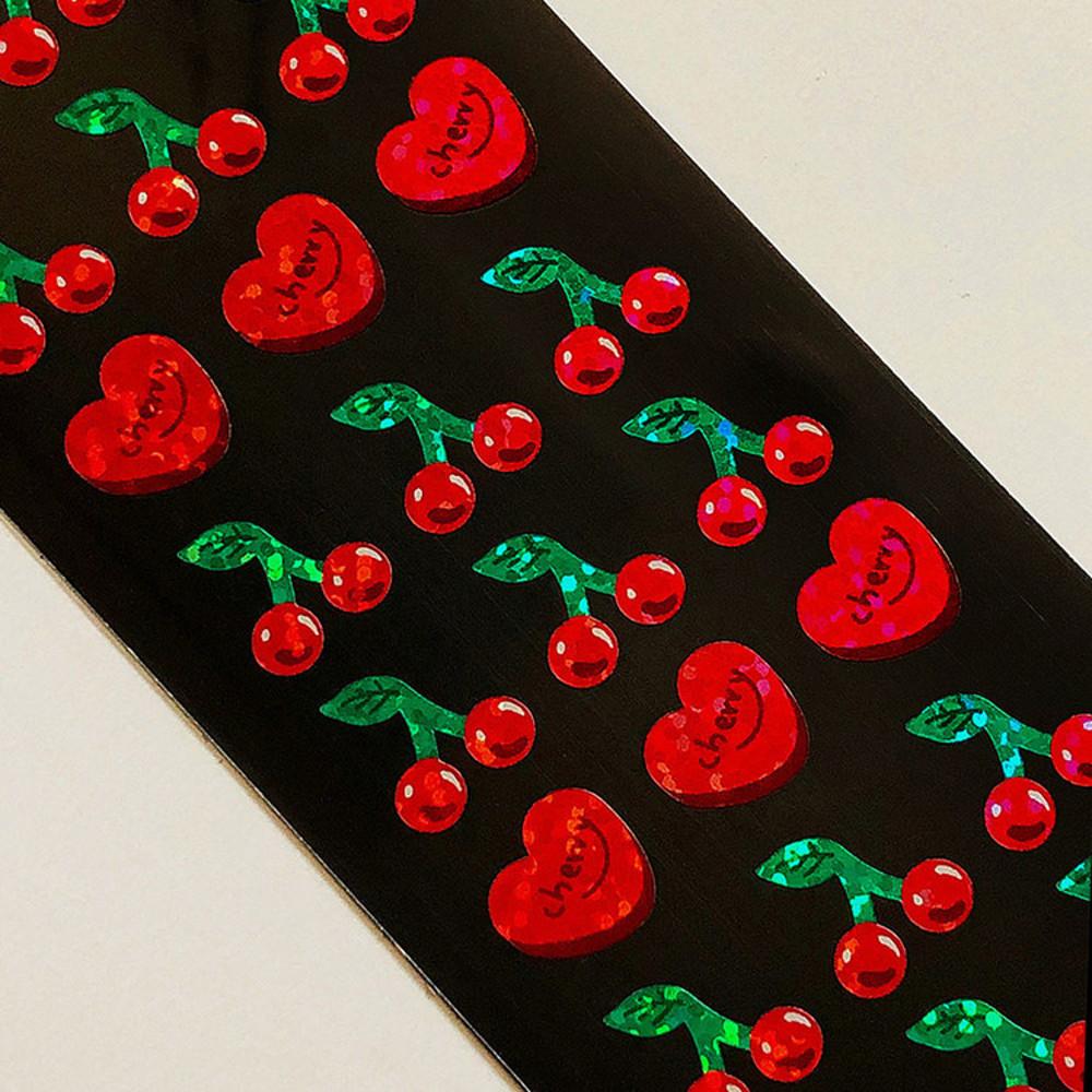 푸르름디자인 체리 하트 홀로그램 씰스티커