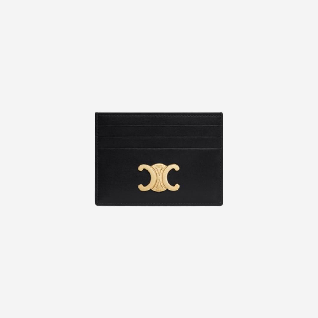 Celine Triomphe Card Holder in Shiny Calfskin Black