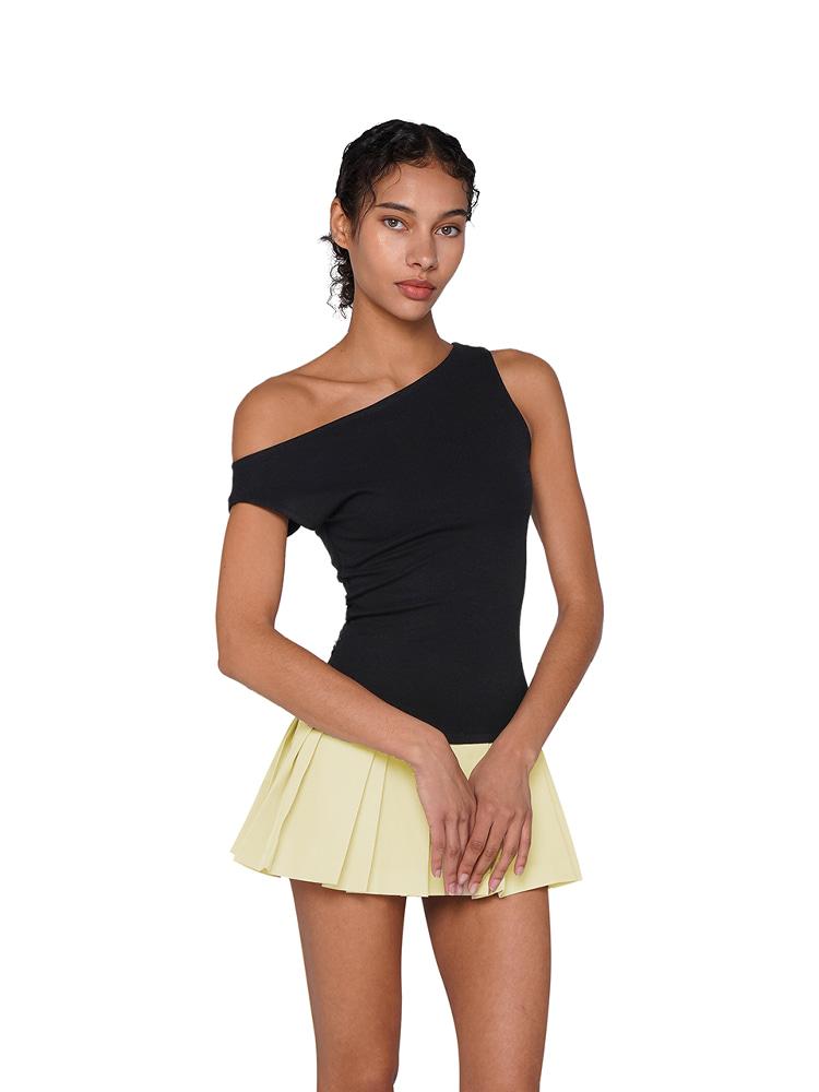 SweetChilling Off-shoulder contrast knit dress