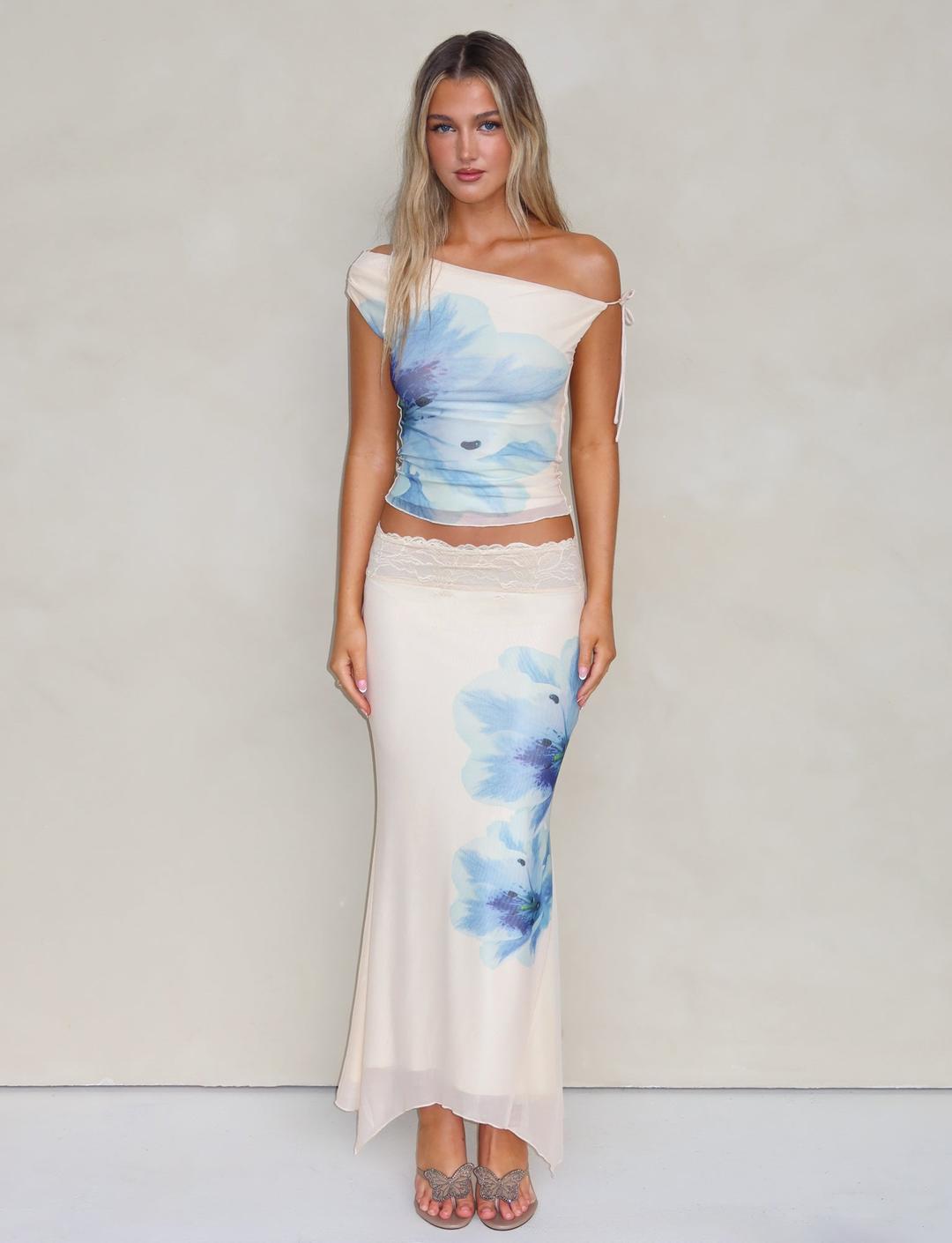 LILLIAN SKIRT - WHITE : CREAM: FLORAL