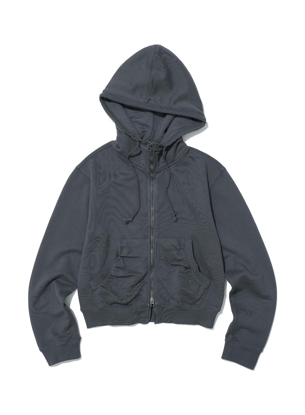 [WOMEN] PWC SHIRRING HOODIE ZIP-UP_CHARCOAL