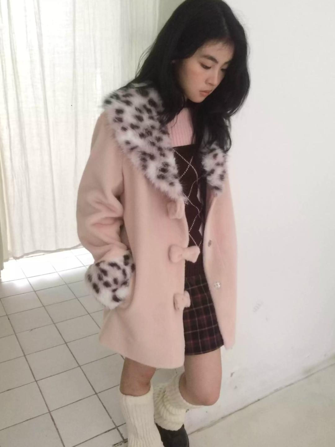 SICASTRA Leopard Fur Ribbon Coat