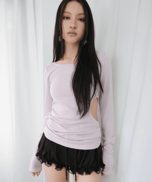 컷아웃 롱 슬리브 티 *라벤더