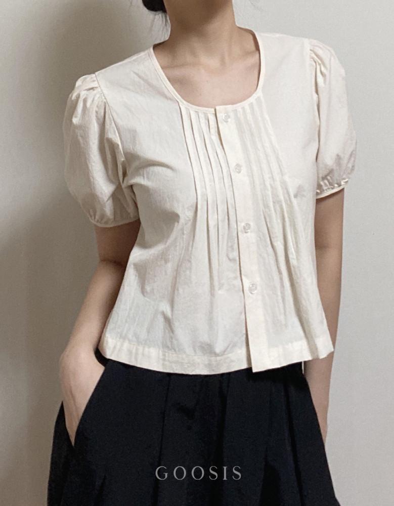 (화이트 당일) 벨라 핀턱 퍼프 스퀘어넥 블라우스 (3color)