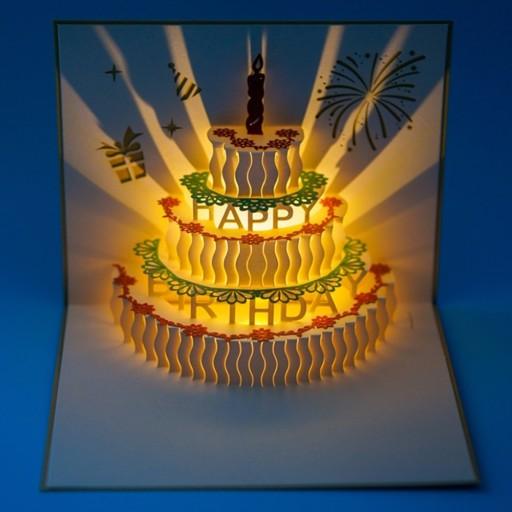 (제작스티커)생일 멜로디 led 메세지 3d 입체 카드