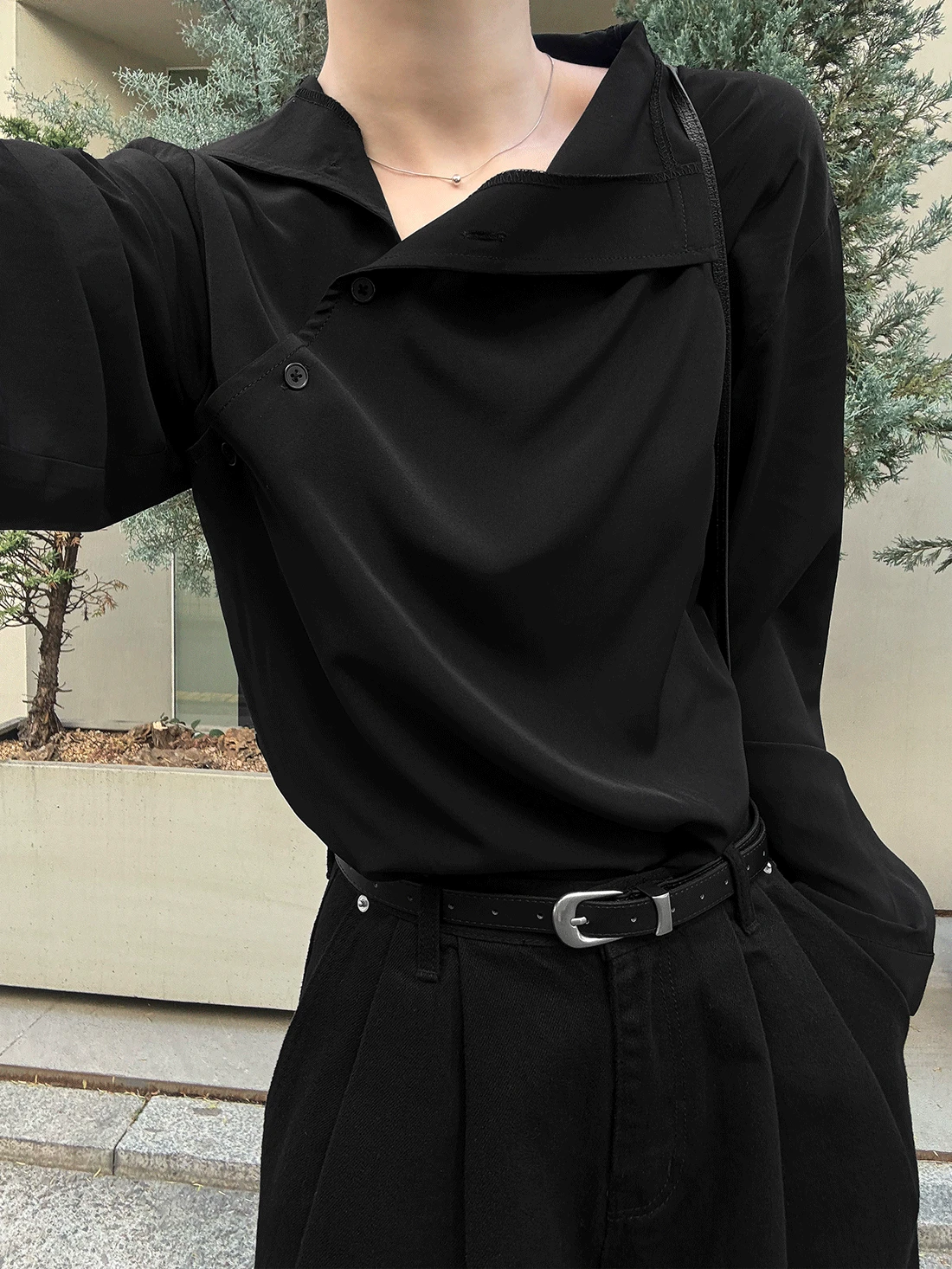 OBLIQUE SATIN BLOUSE TOP