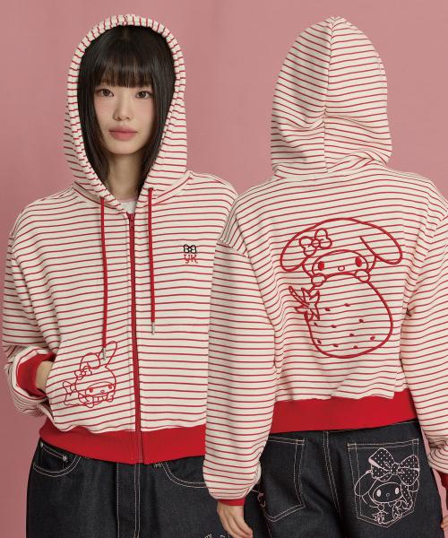 스트로베리 마이멜로디 스트라이프 후드 집업 레드