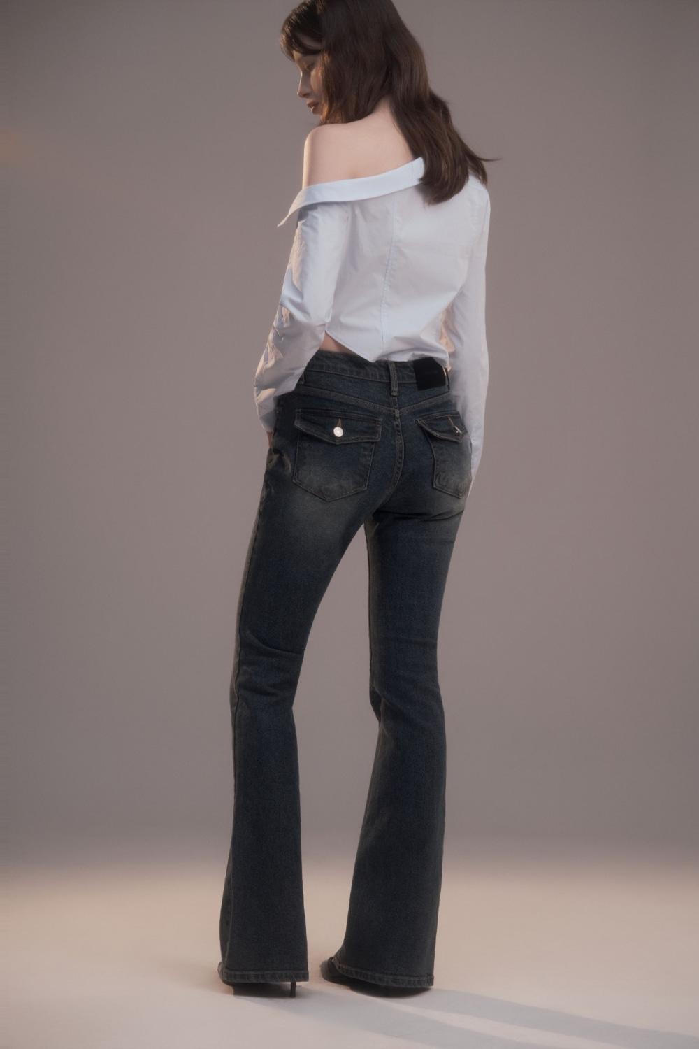 Thea Pocket Boot-cut denim-Dark Navy