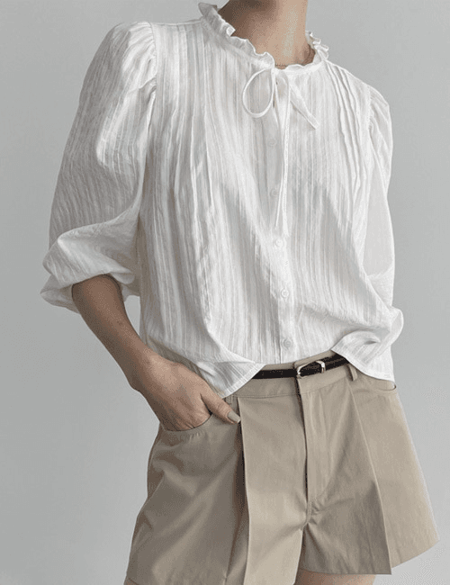 이자벨 리본 핀턱 블라우스 [3color]