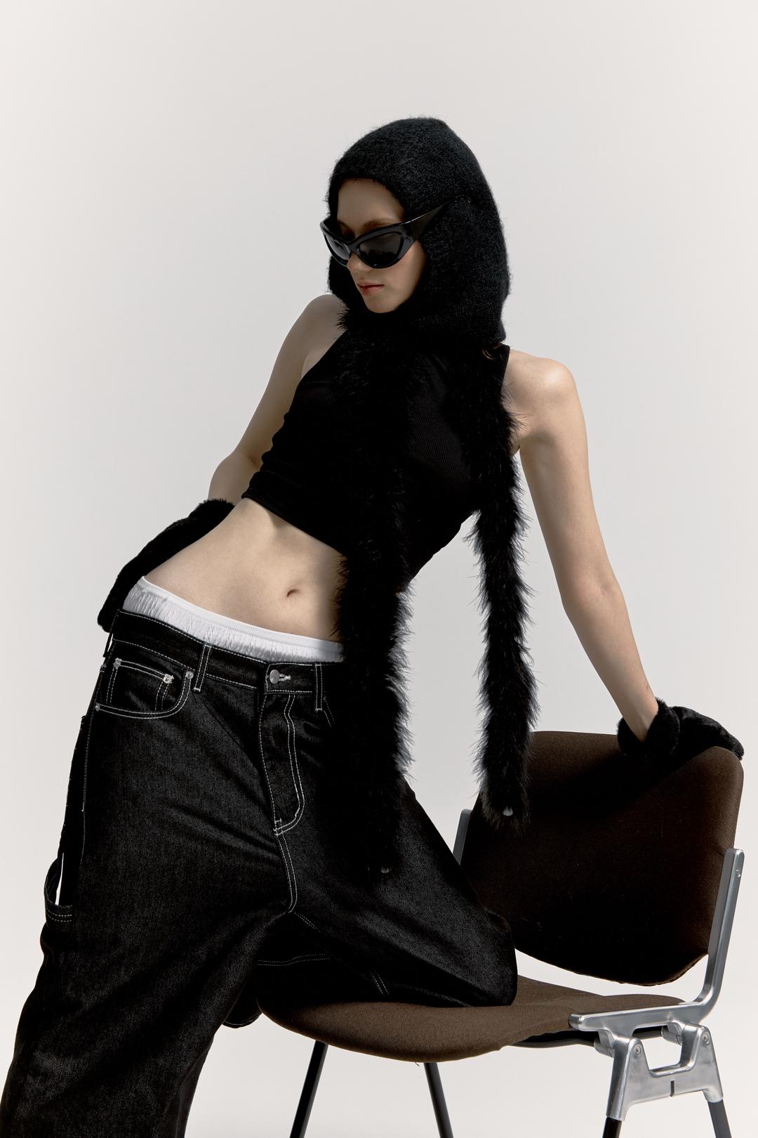 (~29th Preorder)Embroied Nonfade Denim Pants Black