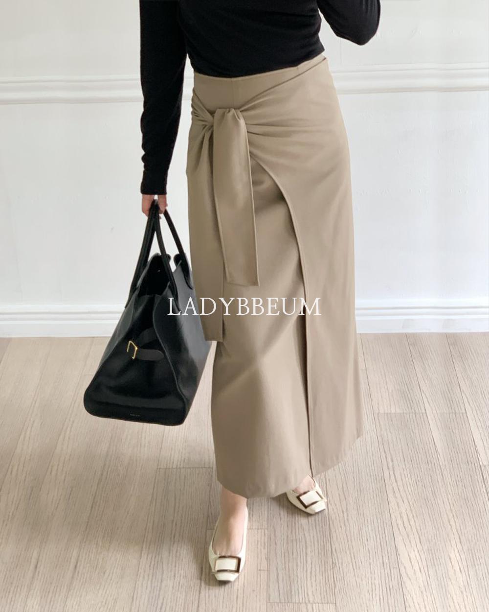 레이디쁨 25FW 애프터글로우 915 랩 스카프 스커트 H라인 레이어드 가을 롱치마