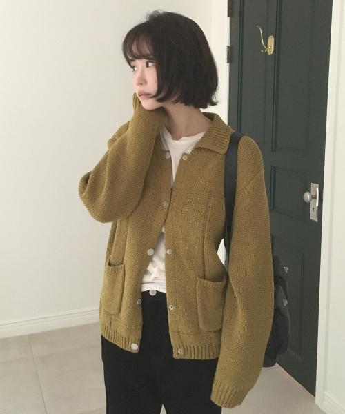 카라 포켓 니트 가디건_2COLORS