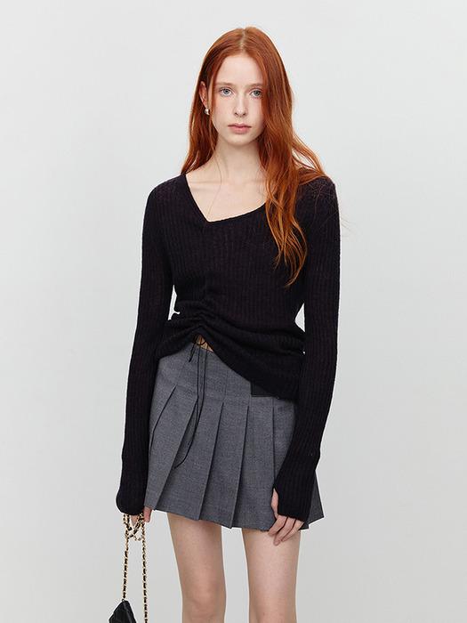 2-WAY SHIRRING KNIT TOP NAVY_UDSW5A204N2