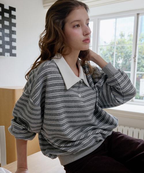 베디스 럭비 스트라이프 맨투맨 ( 그레이 )