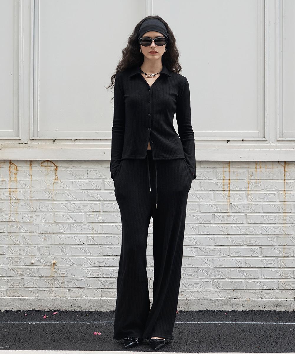 [유튜버 정잉주/위드유 착용] Ribbed Banding Wide-Leg Pants Black