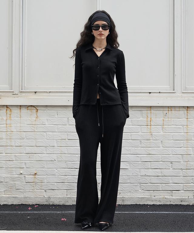 [유튜버 정잉주/위드유 착용] Ribbed Banding Wide-Leg Pants Black