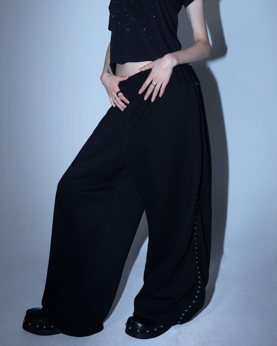 ​​Line stud string sweatpants - Black