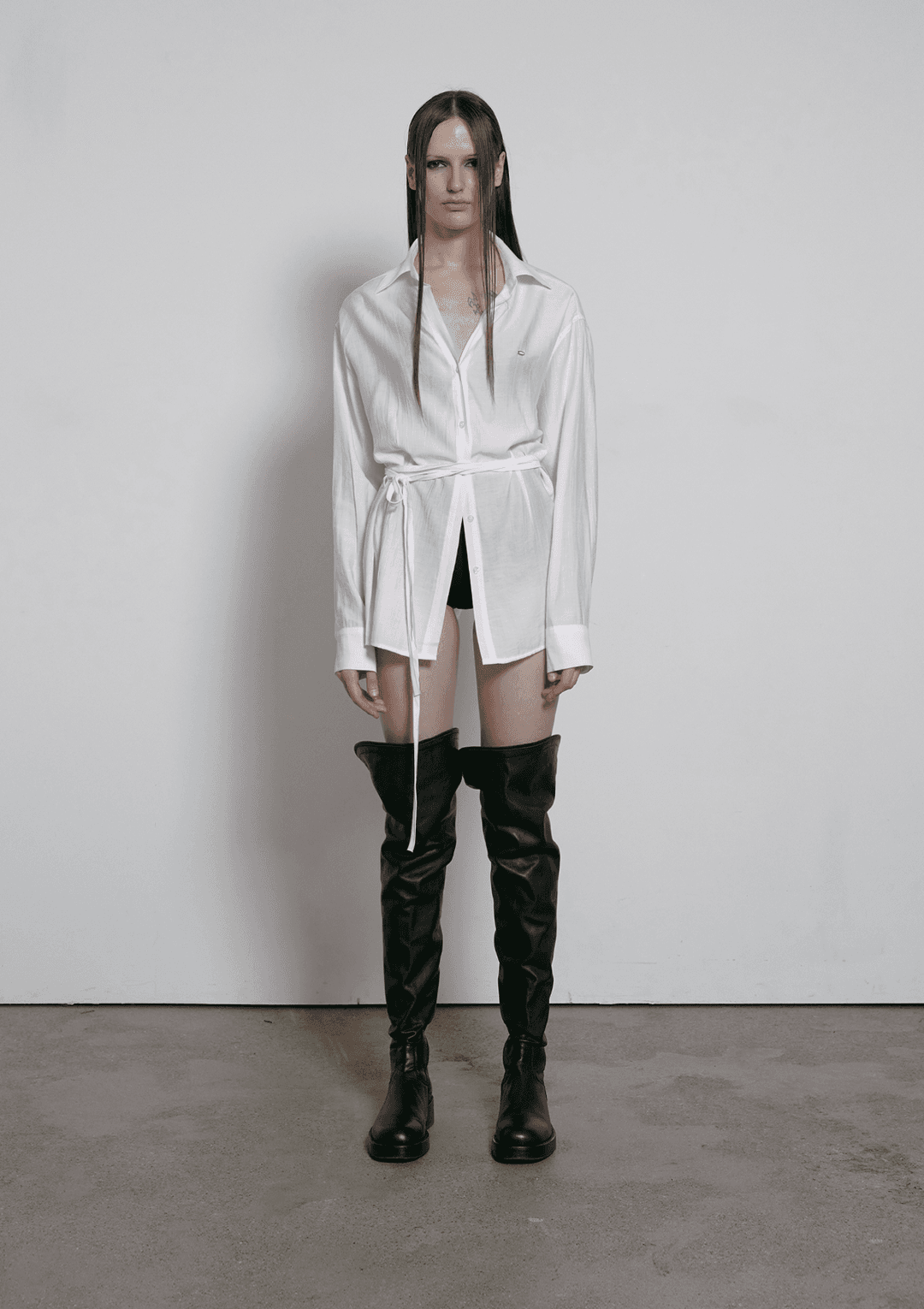 WAIST STRAP LOOSE-FIT SHIRT, WHITE