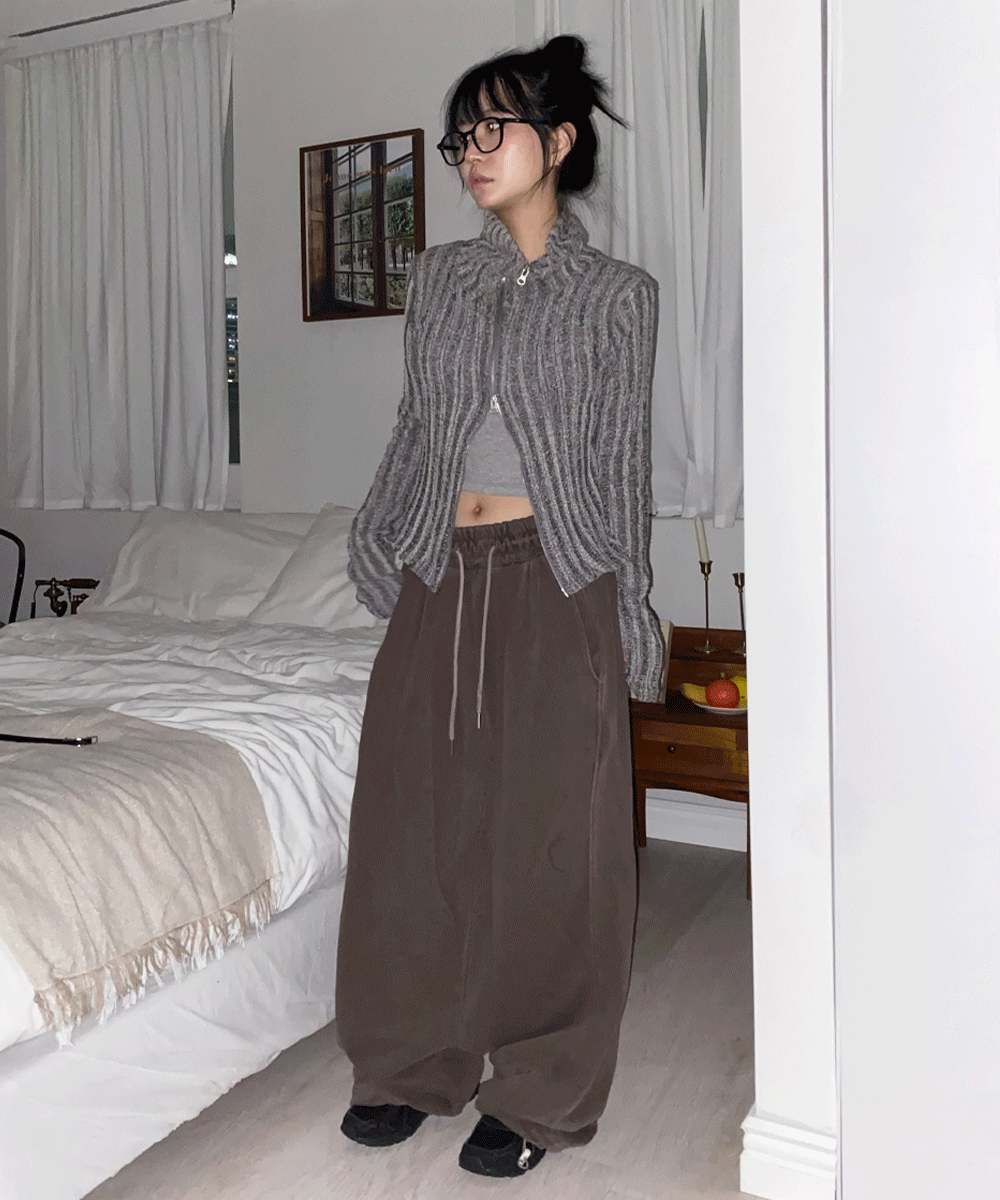 크리디 로반 피그먼트 빈티지 스트링 코튼 와이드 트레이닝 조거 밴딩 팬츠 - 5 color