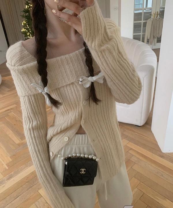 [당일출고🚚]모덴 모헤어 오프숄더 니트