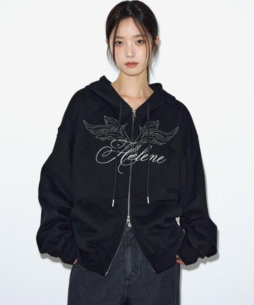 엔젤 레터링 후드 집업 [블랙]