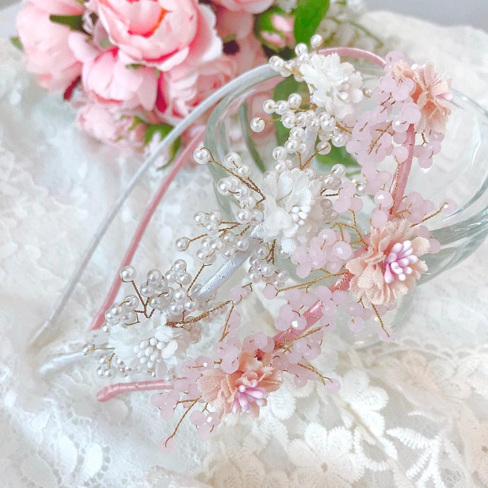 프링 플라워 비즈 진주 헤어밴드