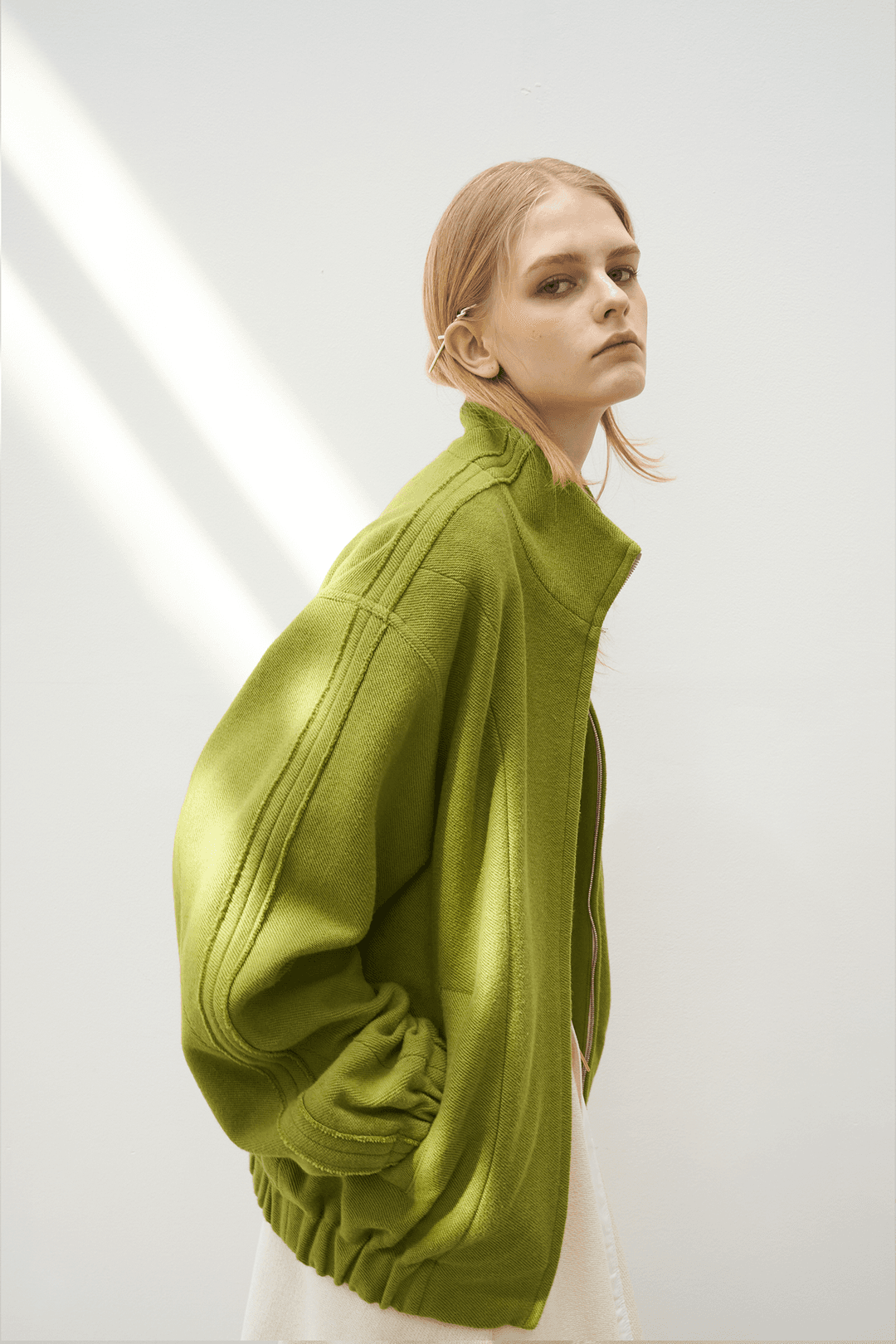 High Neck Track Zip-up _ Pear Green