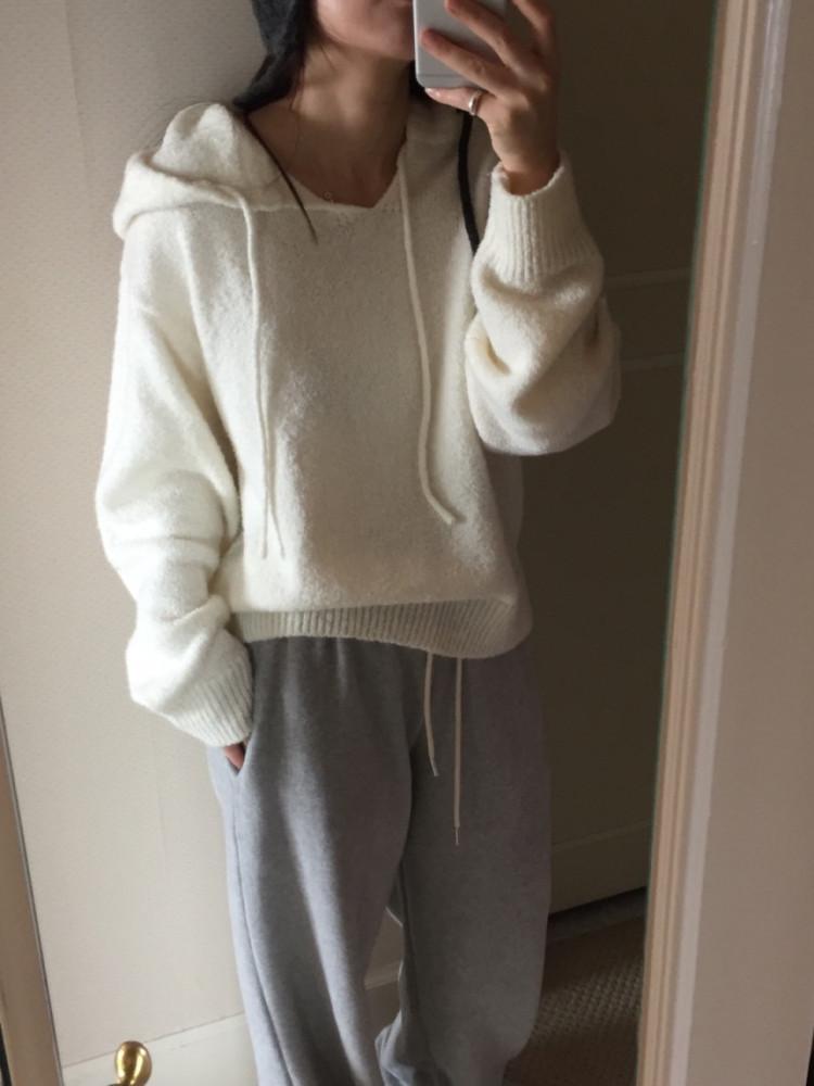 taffeta 타프타 컬리 후드 니트 루즈핏 nt (2col)