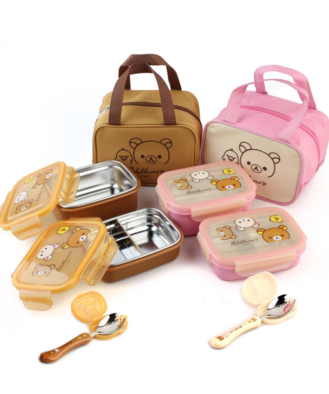 팀워크코리아 리락쿠마 가방 2단 이중 스텐 도시락(해피) + 편한스푼/포카락 어린이 직장인 소풍 다이어트 도시락통
