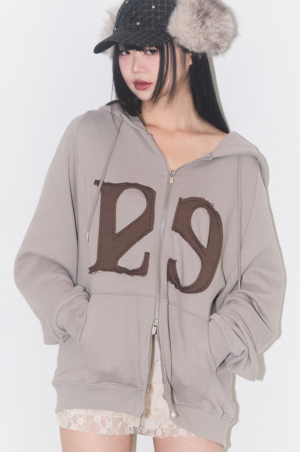 129 로고 패치 후드 집업 라이트 베이지