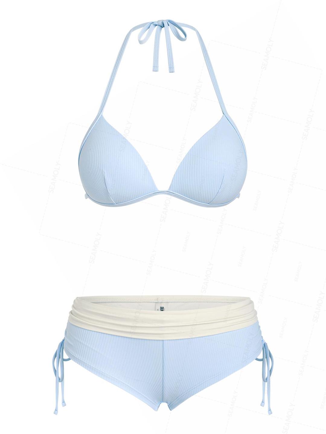 Seamolly Y2K Ribbed Hard Cups Support Cinched Foldover Boyshorts Bikini Set