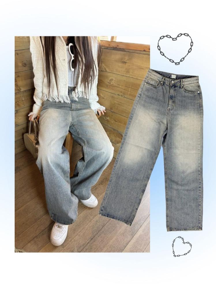 [UNISEX]  ~3XL브러쉬 워싱 와이드 데님 팬츠