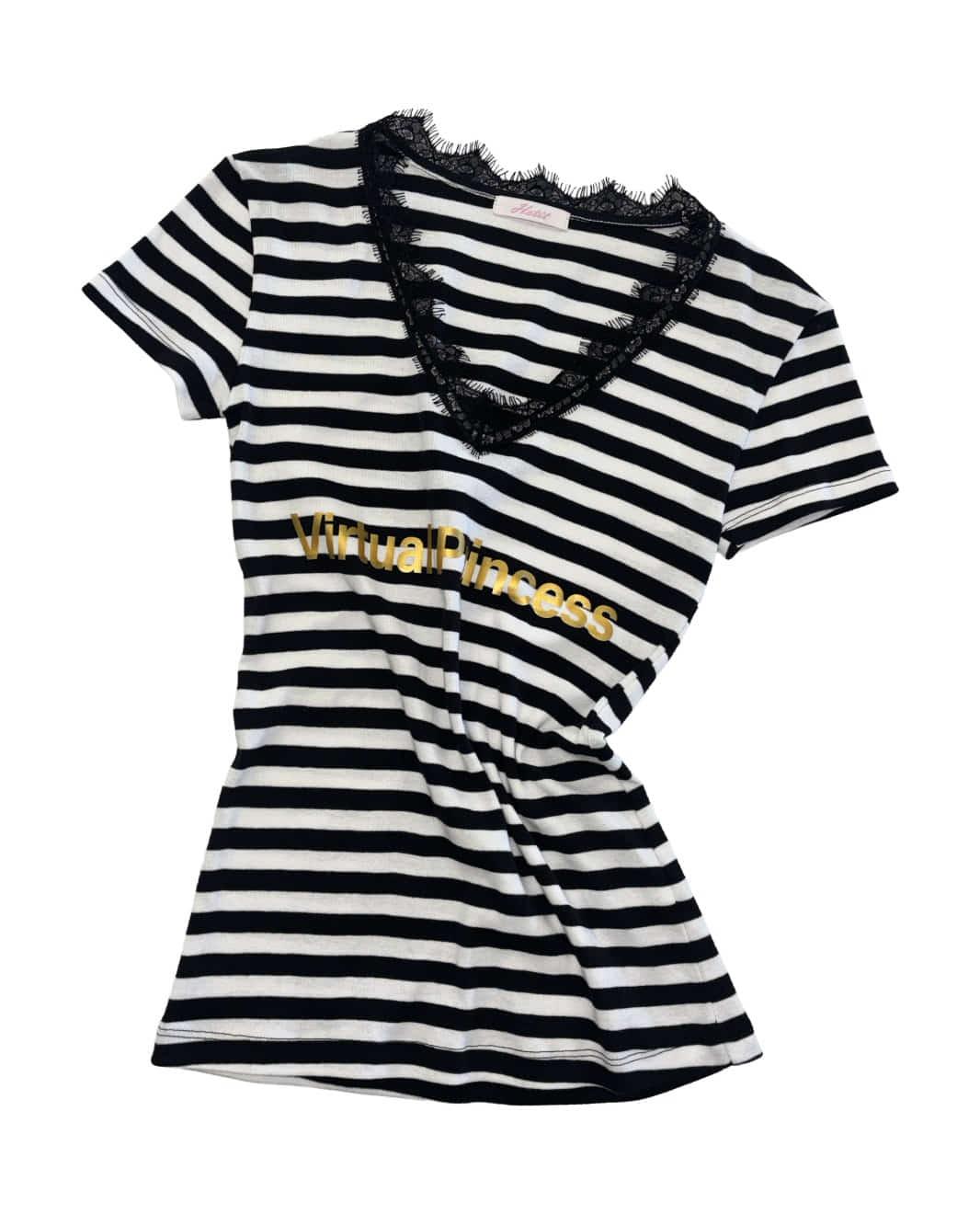 Lace Stripe Short Sleeve T-shirt (Black)