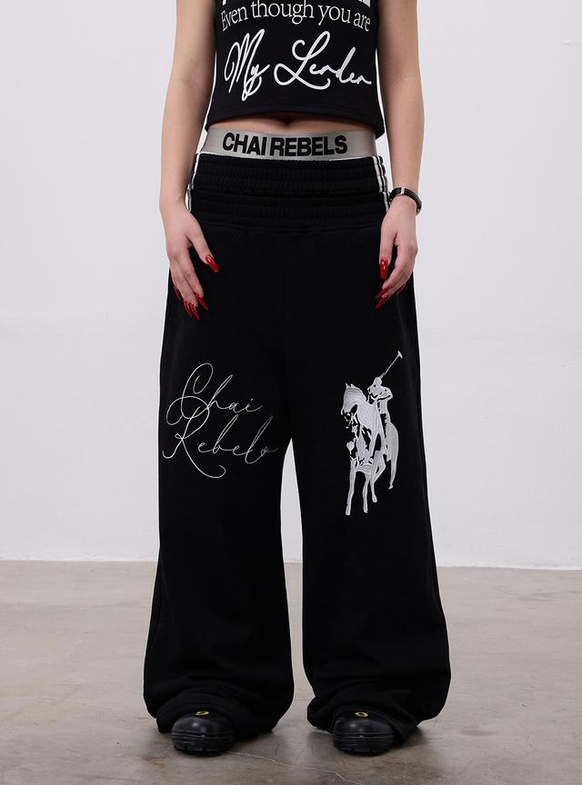 Embroidered Wide-Leg Sweatpants