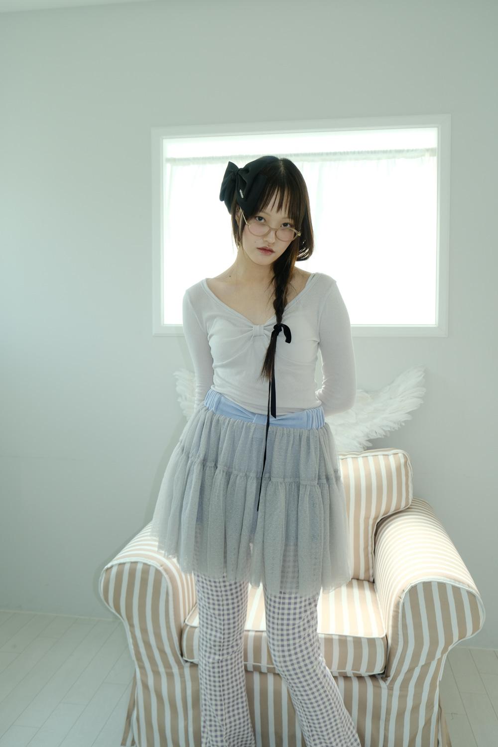 BOW 2-WAY VELOUR TUTU SKIRT _GREY/BLUE