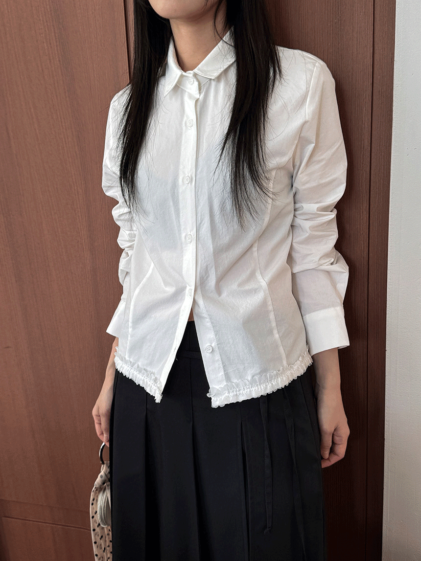 다상 레이스 프릴 라이닝 슬림 코튼 셔츠 2color