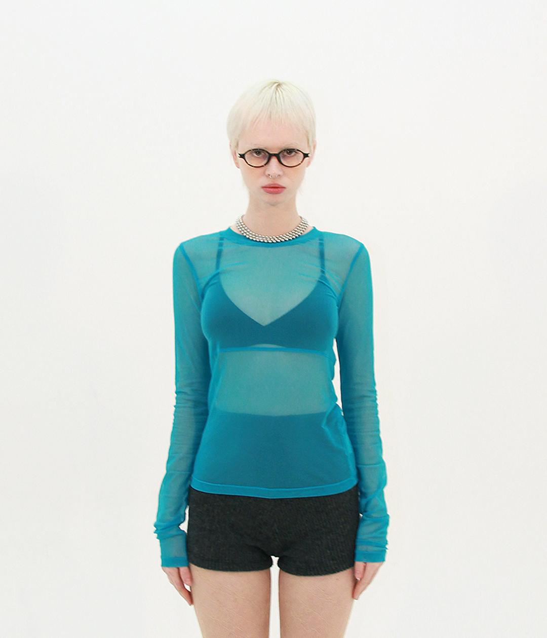 MESH SHEER TIGHT LONG SLEEVE (BLUE)