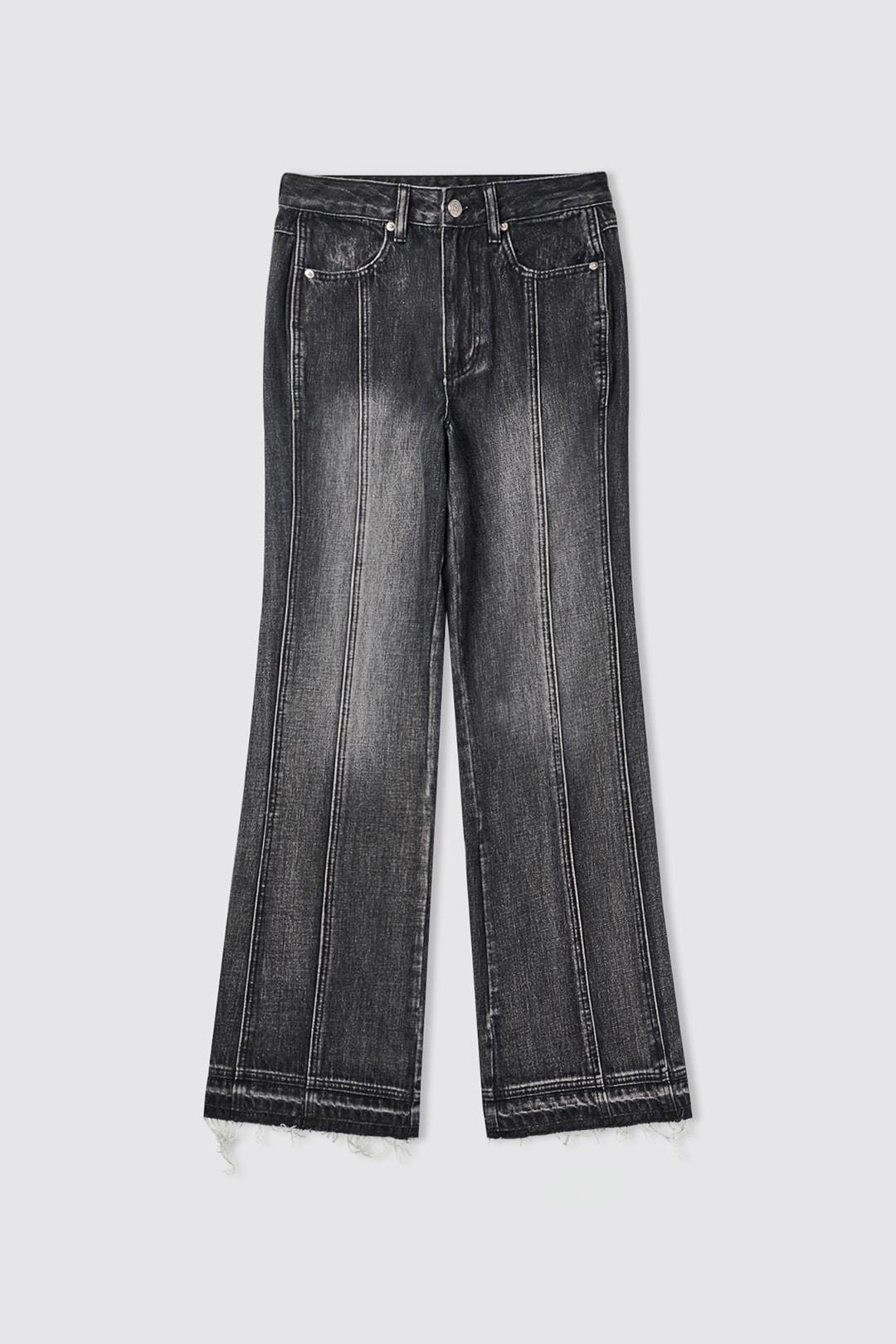 (W) Cutout Incision Denim Pants (Black)
