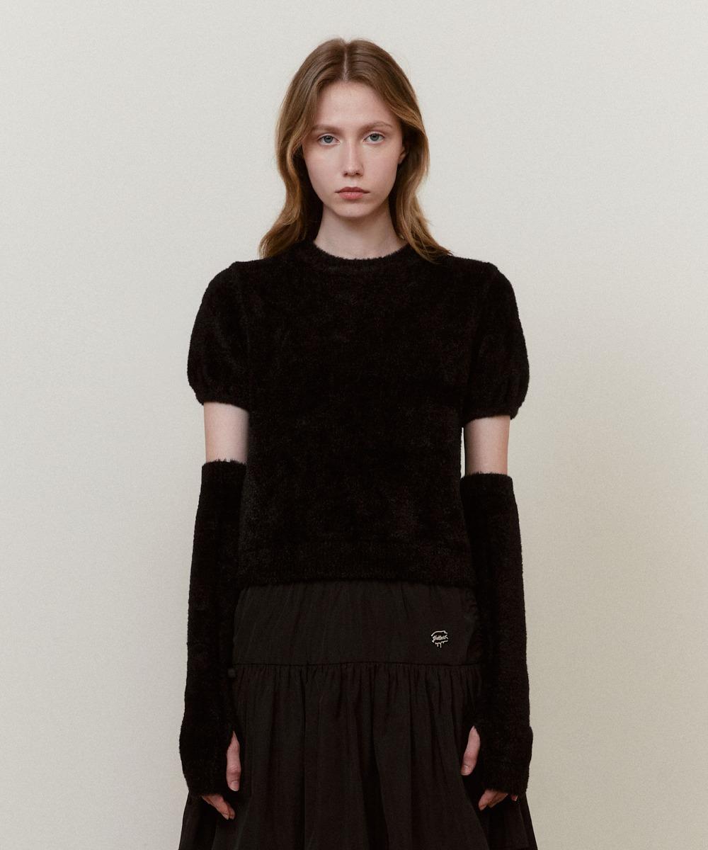 헤어리 니트 워머 세트 블랙