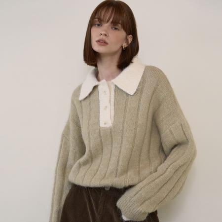 이런 상품 어때요? [25 신상] 울 블렌디드 카라 배색 오버핏 풀오버 (VLUCY2977)