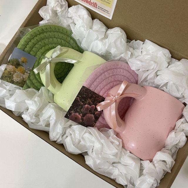 커플세트 뭉툭머그컵 티 코스터 컵받침 세트 선물용 포장 집들이선물세트