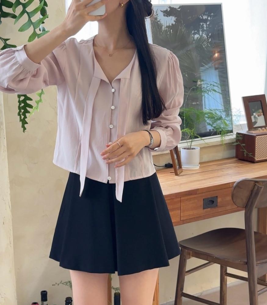 [9/12일까지 5%할인]벨리 세미크롭 타이블라우스(3color)