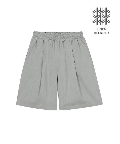 IRB059 [린넨블렌디드] 린넨 와이드 브이 턱 밴딩 숏팬츠 카키그레이